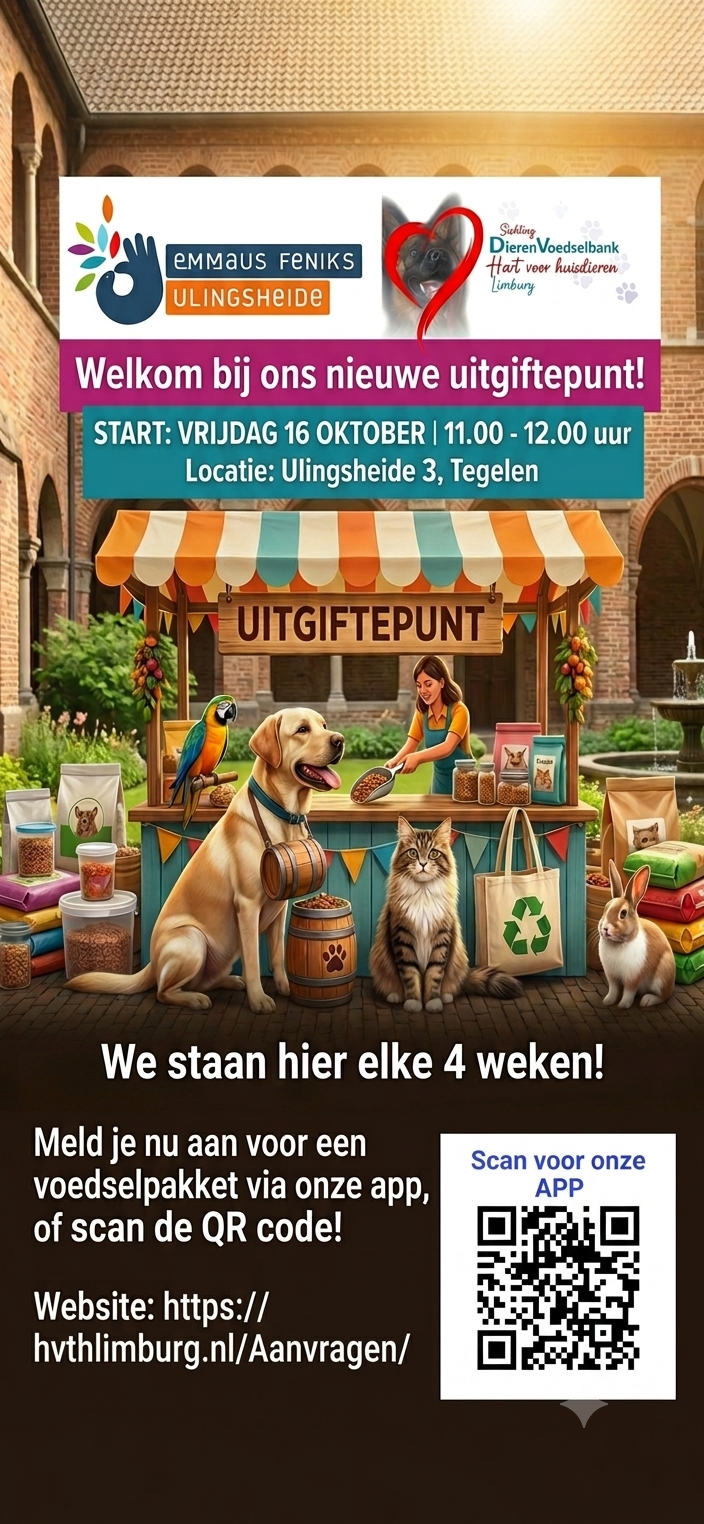 Dierenvoedselbank Hart voor Huisdieren Limburg opent nieuw uitgiftepunt in Venlo / Tegelen.